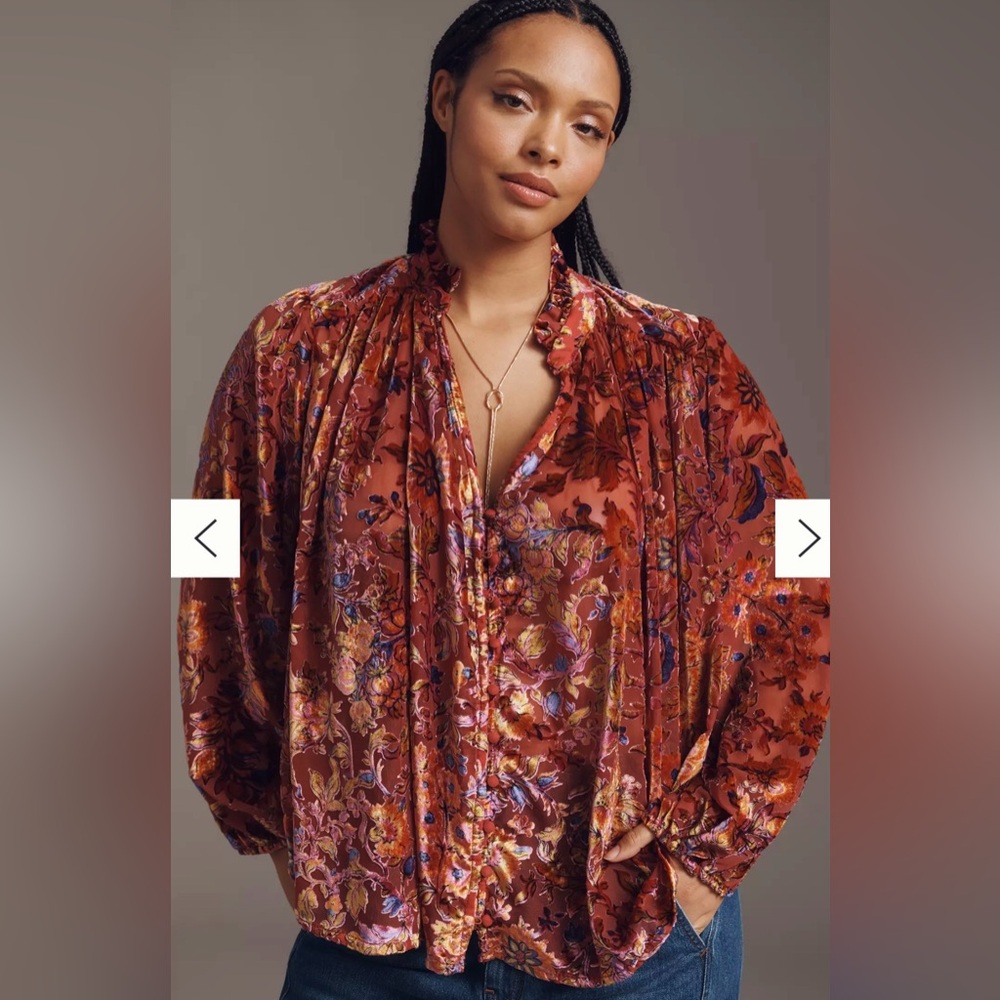 Anthropologie: The Estela Burnout Sheer Printed Blouse - Picture 5 of 14